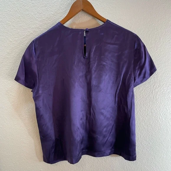 Josephine Chaus 100% Silk Purple Crop Shirt Size 8/S - Picture 4 of 5